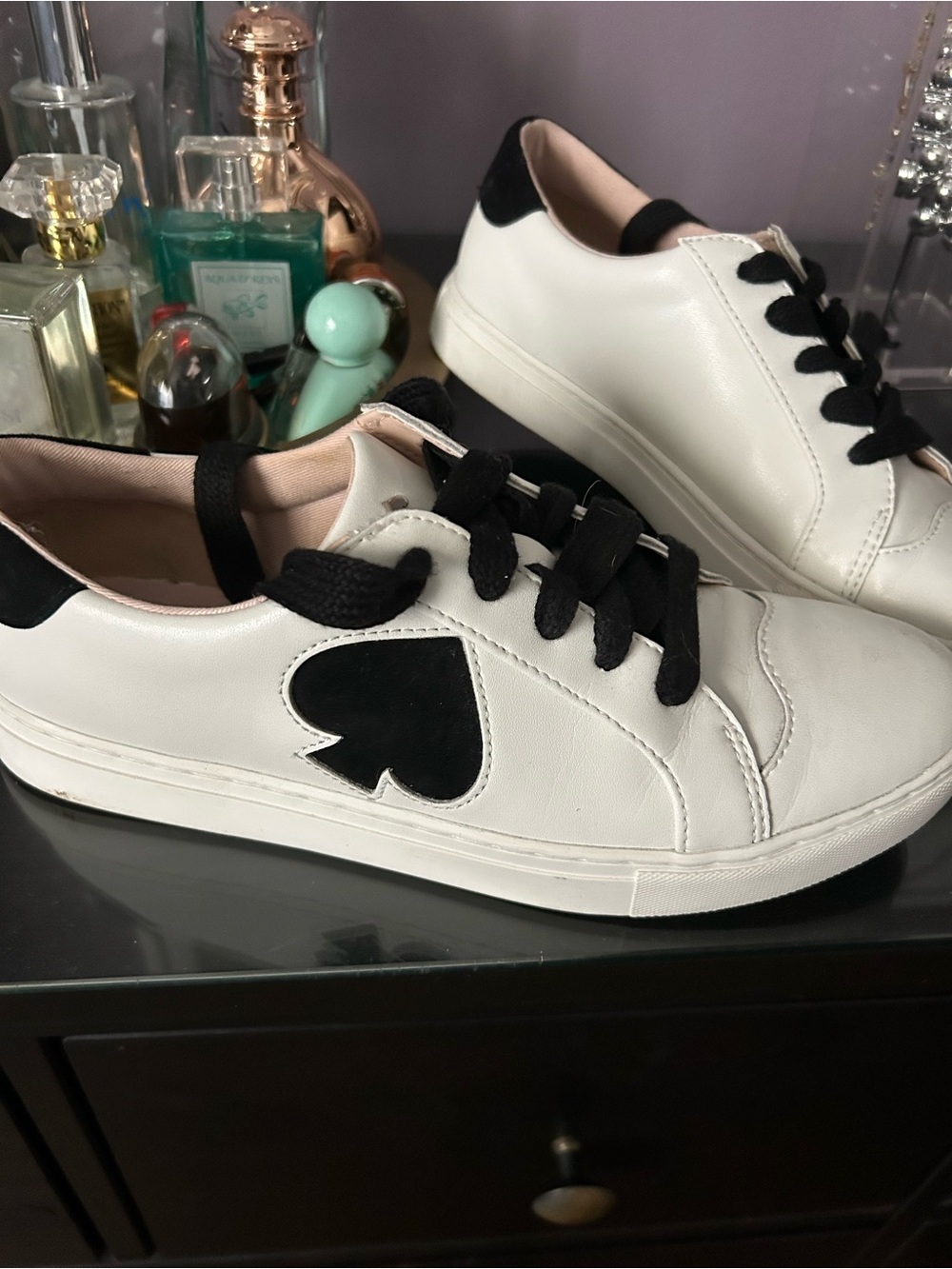 kate spade White Leather Sneakers with Black Accents